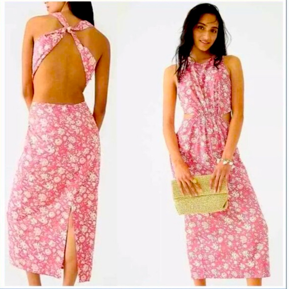 NWOT J. CREW Liberty COLLECTION Dress 6 Pink Cut Out Twist-Back Midi Floral